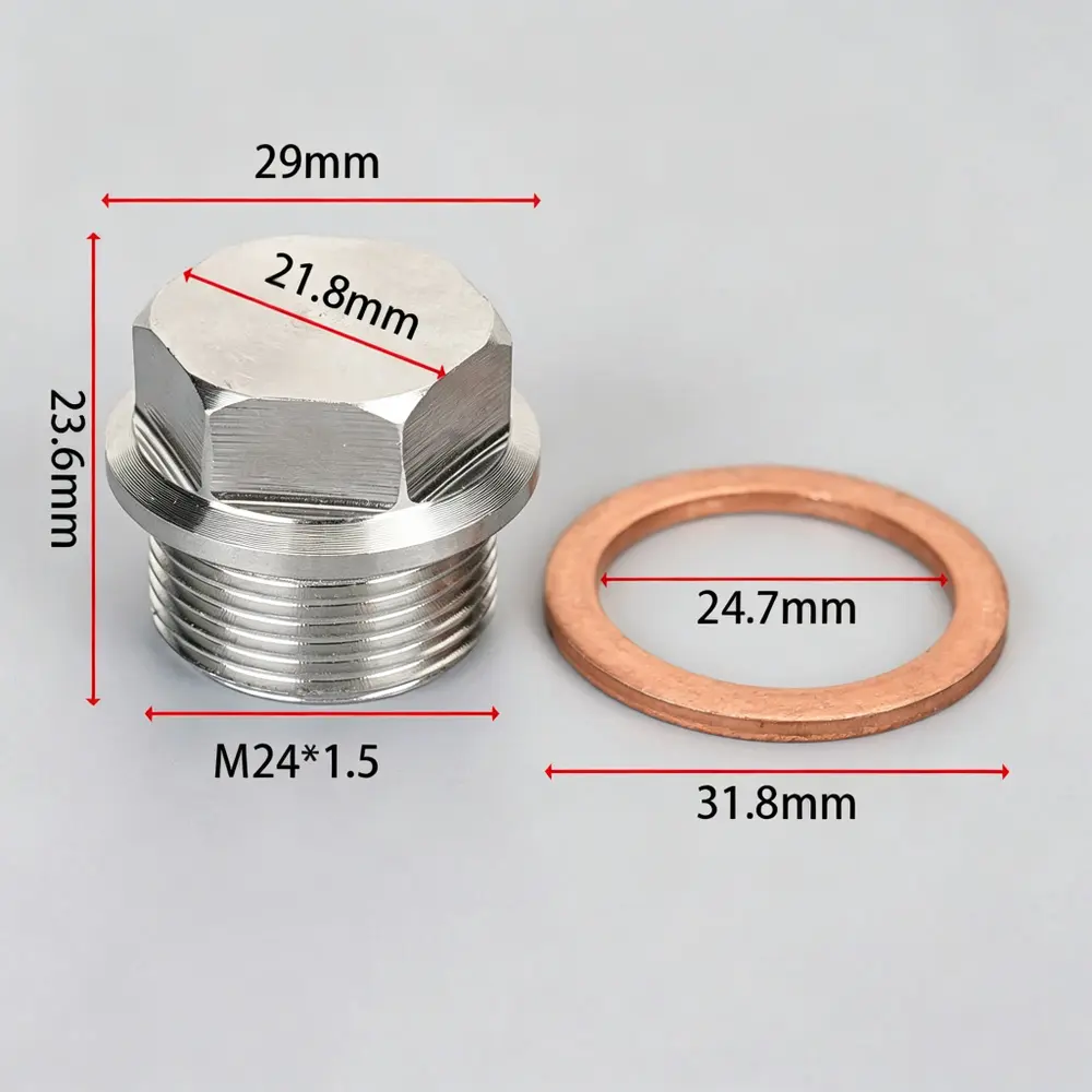 M24 x 1.5 Stainless Steel Oil Drain Plug with Gasket - BMW — product photo 2 of 4 — aftermarket auto part by MotiveCrate
