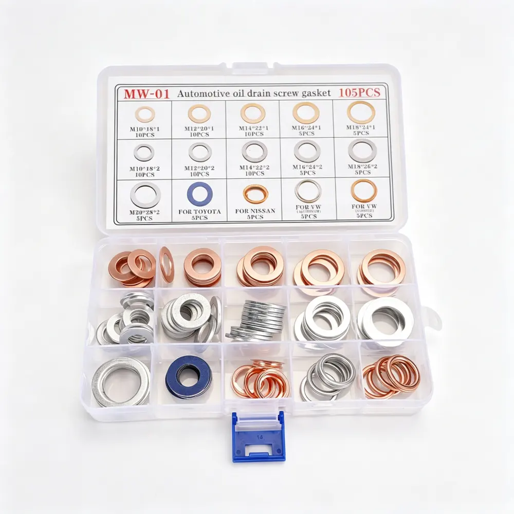 105-Piece Oil Drain Plug Gasket Assortment Kit - Copper / Aluminum — product photo 1 of 5 — aftermarket auto part by MotiveCrate